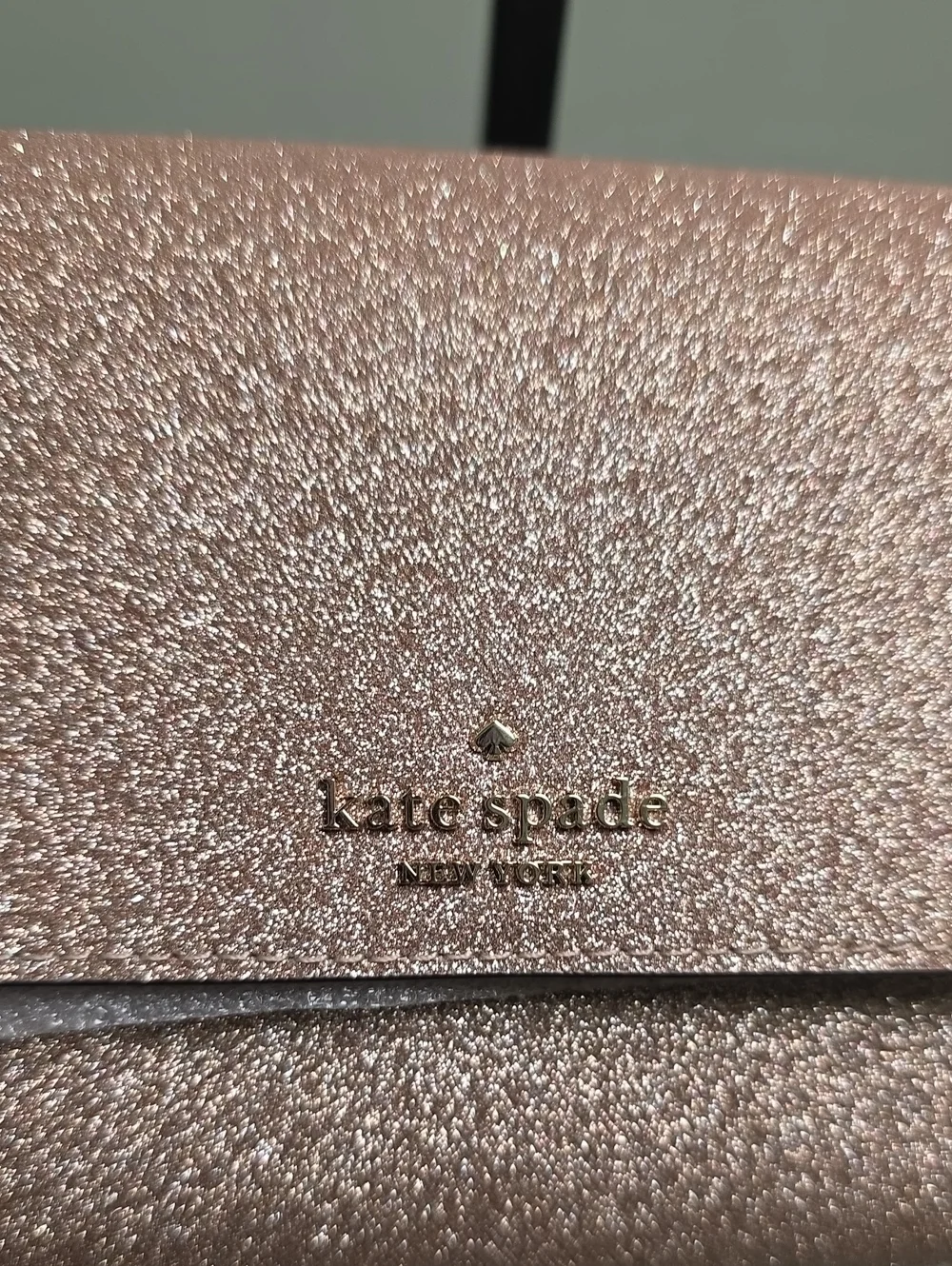 Kate Spade New In Box Rose Gold Glitter Medium Flap Phone Wristlet NWT